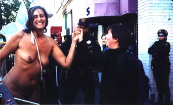 [Deb with police on Telegraph Ave.]